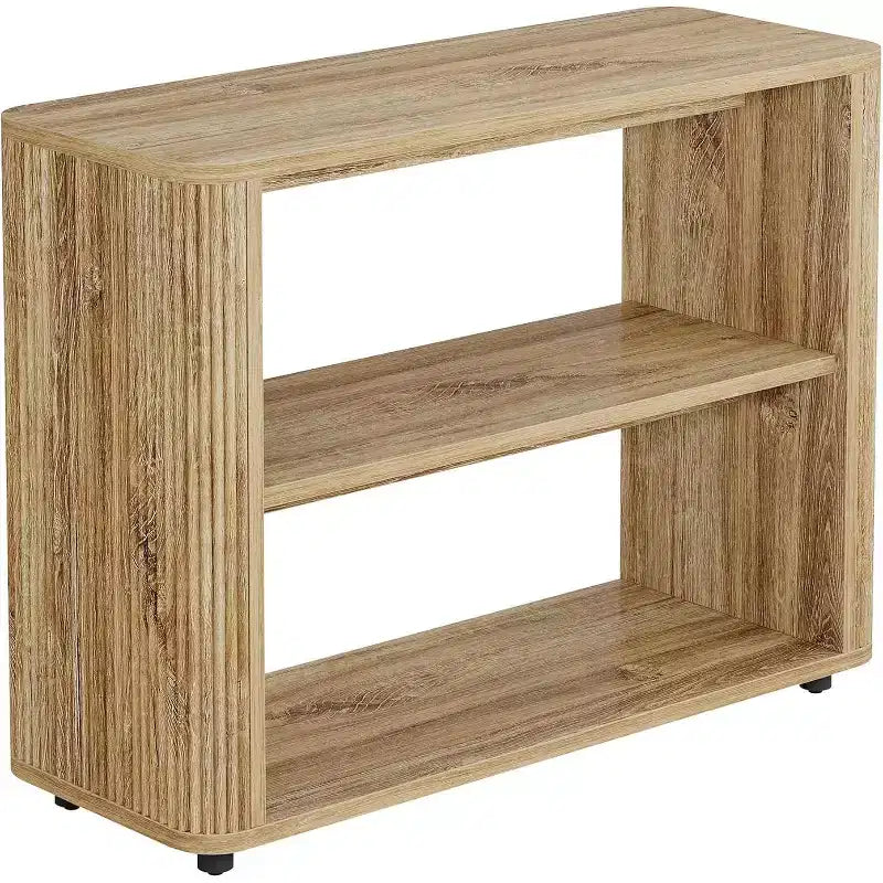 Table d'appoint étroite Lantine, Table d'appoint à 3 niveaux avec étagères de rangement, Table de chevet de style ferme pour chambre à coucher, salon, petits espaces, canapé, couleur naturelle