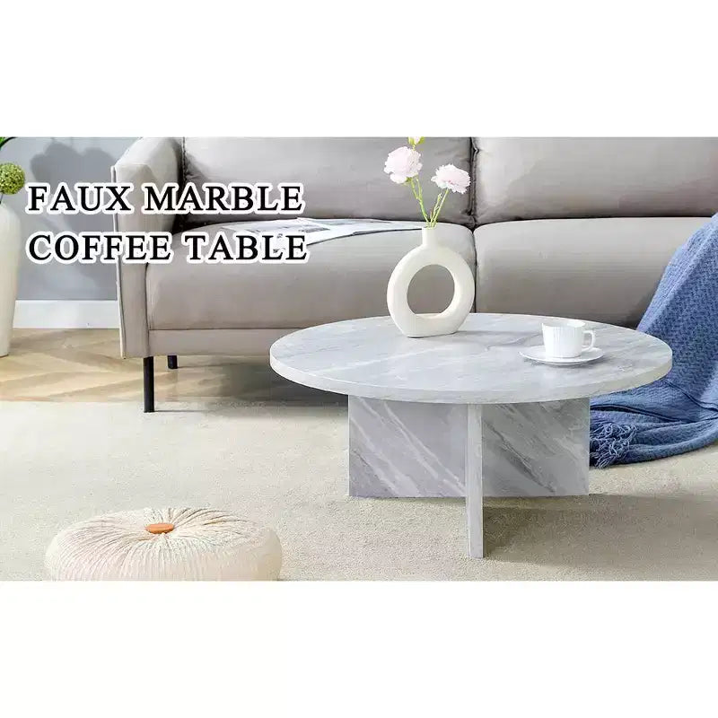 Table basse ronde en MDF blanc de 80 cm, table de style nordique moderne et minimaliste résistante aux rayures pour salon, bureau, chambre