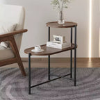Walnut Brown 2-Tier Small Coffee Table, Wood Storage Shelf Metal Frame Sofa Side End Table for Living Room