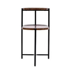 Petite table basse à 2 niveaux Noyer Marron, Étagère de rangement en bois Cadre en métal Table d'appoint pour canapé de salon