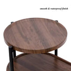 Petite table basse à 2 niveaux Noyer Marron, Étagère de rangement en bois Cadre en métal Table d'appoint pour canapé de salon