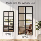 Miroir mural minimaliste JIONJOY avec cadre en métal noir, miroir décoratif de style fenêtre, miroir d'entrée incassable