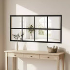 Miroir mural minimaliste JIONJOY avec cadre en métal noir, miroir décoratif de style fenêtre, miroir d'entrée incassable