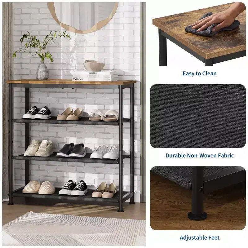 Meuble à Chaussures Réglable Fin avec Étagères en Tissu Non Tissé, Rangement de Chaussures Robuste pour Entrée, Placard et Chambre à Coucher