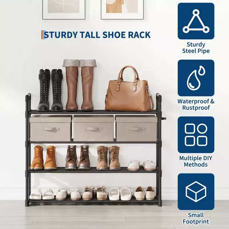 Meuble à Chaussures Réglable Fin avec Étagères en Tissu Non Tissé, Rangement de Chaussures Robuste pour Entrée, Placard et Chambre à Coucher