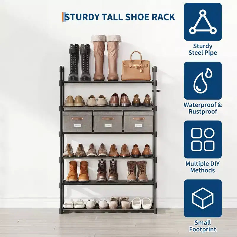 Meuble à Chaussures Réglable Fin avec Étagères en Tissu Non Tissé, Rangement de Chaussures Robuste pour Entrée, Placard et Chambre à Coucher