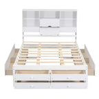 Lit plateforme queen size FAMYYT avec étagère de rangement et 8 tiroirs, facile à monter