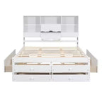 Lit plateforme queen size FAMYYT avec étagère de rangement et 8 tiroirs, facile à monter