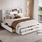Lit plateforme queen size FAMYYT avec étagère de rangement et 8 tiroirs, facile à monter