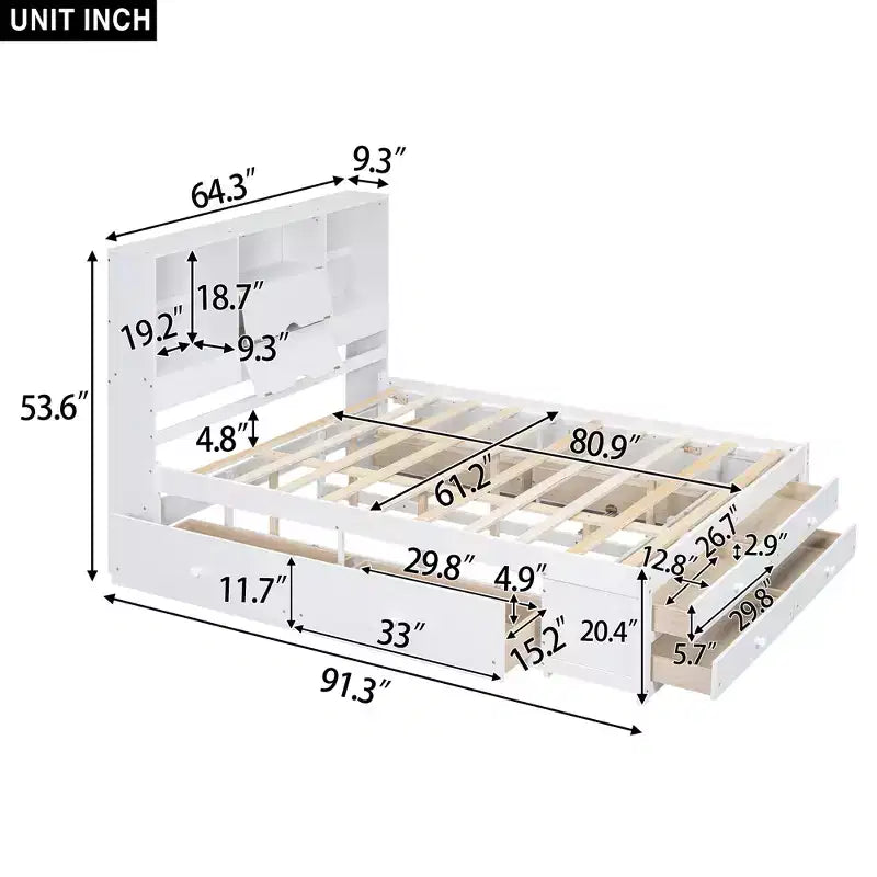 Lit plateforme queen size FAMYYT avec étagère de rangement et 8 tiroirs, facile à monter