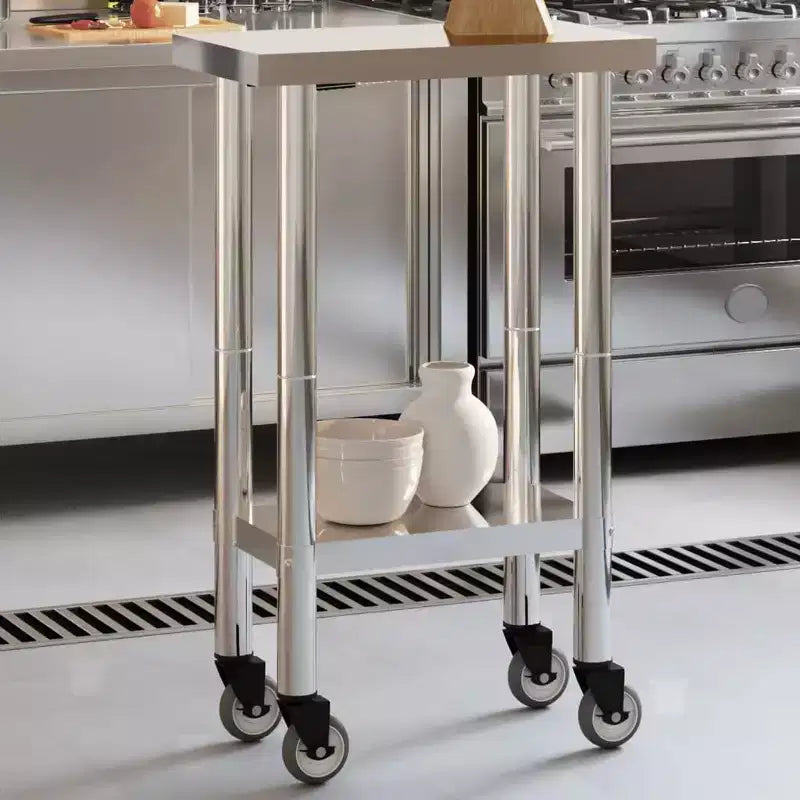 vidaXL Table de travail de cuisine à roulettes 32,5x11,8x33,5 Acier inoxydable