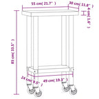vidaXL Table de travail de cuisine à roulettes 32,5x11,8x33,5 Acier inoxydable