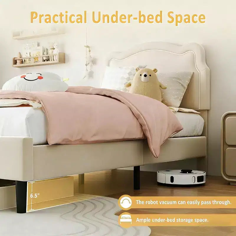 Cadre de lit simple rembourré à LED avec tête de lit pour enfants