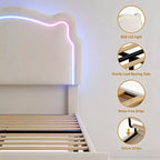 Cadre de lit simple rembourré à LED avec tête de lit pour enfants