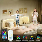 Cadre de lit simple rembourré à LED avec tête de lit pour enfants