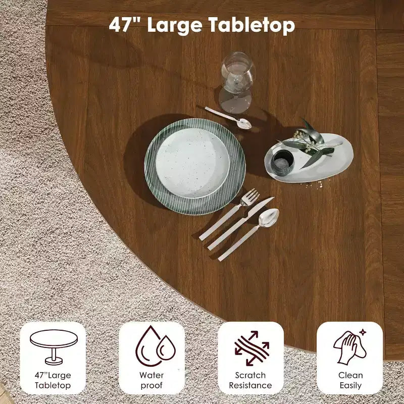 Table à manger ronde moderne de 120 cm pour 4 avec étagère de rangement à 2 niveaux et porte coulissante en bois, table de cuisine et de salle à manger peu encombrante pour appartement