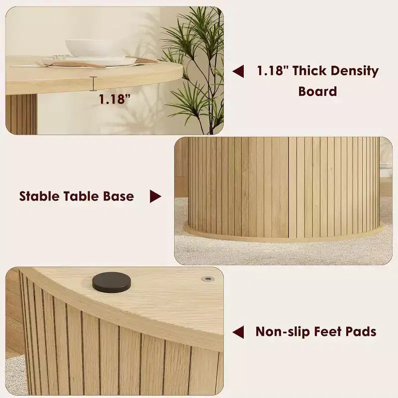 Table à manger ronde moderne de 120 cm pour 4 avec étagère de rangement à 2 niveaux et porte coulissante en bois, table de cuisine et de salle à manger peu encombrante pour appartement