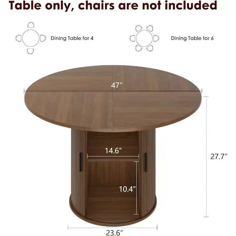 Table à manger ronde moderne de 120 cm pour 4 avec étagère de rangement à 2 niveaux et porte coulissante en bois, table de cuisine et de salle à manger peu encombrante pour appartement