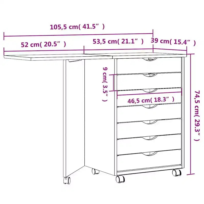 vidaXL Meuble à roulettes Blanc Bois de pin massif, bois d'ingénierie, plastique
