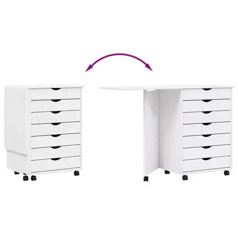 vidaXL Meuble à roulettes Blanc Bois de pin massif, bois d'ingénierie, plastique
