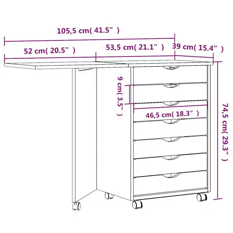 vidaXL Meuble à roulettes Blanc Bois de pin massif, bois d'ingénierie, plastique