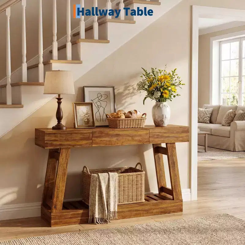 Console étroite de 60 pouces de style rustique avec tiroir, table d'appoint de canapé en bois avec étagère de rangement inférieure, pour salon, couloir, derrière le canapé