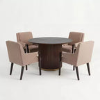 Christopher Knight Home Arvind Ensemble de salle à manger moderne 5 pièces en bois d'hévéa avec table ronde et tissu de lin