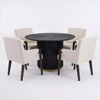 Christopher Knight Home Arvind Ensemble de salle à manger moderne 5 pièces en bois d'hévéa avec table ronde et tissu de lin