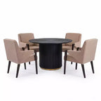 Christopher Knight Home Arvind Ensemble de salle à manger moderne 5 pièces en bois d'hévéa avec table ronde et tissu de lin