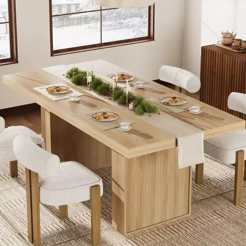 Grande table de salle à manger de 180 cm avec pieds cannelés et rangement, table de cuisine moderne en bois pour 6 à 10 personnes, meuble robuste pour salle à manger