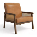 Fauteuil d'appoint moderne à dossier haut en bois avec une capacité de 136 kg - Fauteuil en rotin rembourré ou en cuir PU pour salon