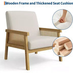 Fauteuil d'appoint moderne à dossier haut en bois avec une capacité de 136 kg - Fauteuil en rotin rembourré ou en cuir PU pour salon