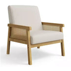 Fauteuil d'appoint moderne à dossier haut en bois avec une capacité de 136 kg - Fauteuil en rotin rembourré ou en cuir PU pour salon