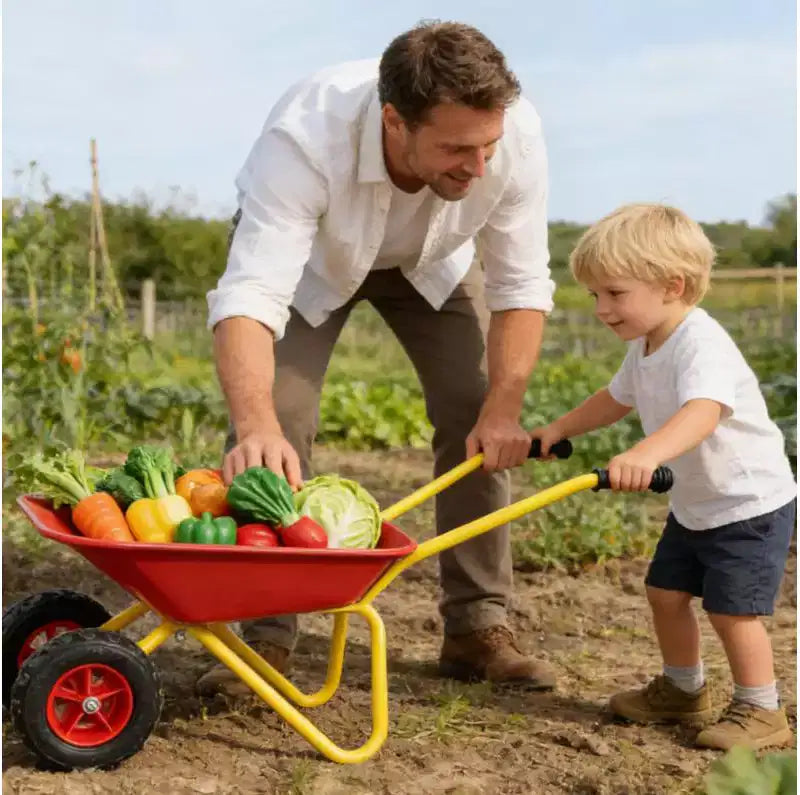 AEELLEEA Brouette en métal pour enfants, Chariot de jardin de 33 lb pour enfants, Chariot utilitaire de jardin avec plateau en acier robuste pour feuilles, terre, sable, outil de jardinage extérieur
