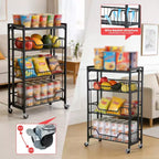 Chariot de Rangement de Cuisine Pliable à 3 Niveaux, Cadre et Étagères en Fer, Organisateur de Garde-Manger Gain de Place pour Fruits, Collations, Chariot de Service avec Roulettes Verrouillables