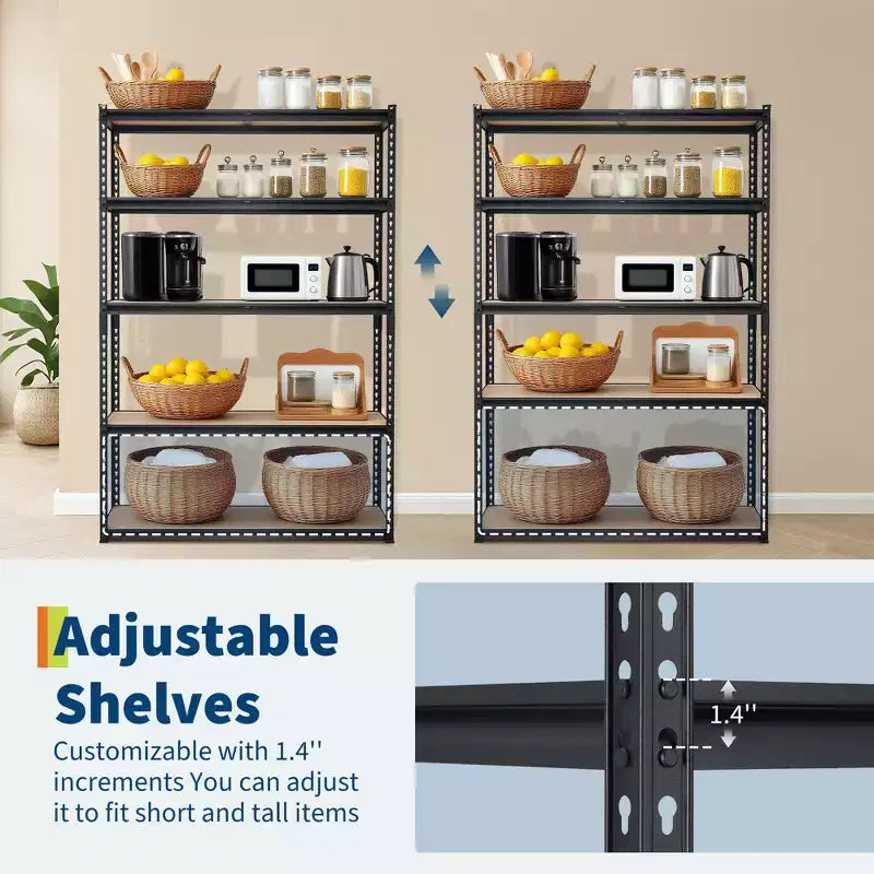 Étagère de Rangement de Garage Robuste à 5 Niveaux, Unité d'Étagères Métalliques Réglables, Capacité de 1134 kg, 122 x 46 x 183 cm, Cadre en Acier Sans Boulons, Panneaux MDF
