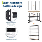 Étagère de Rangement de Garage Robuste à 5 Niveaux, Unité d'Étagères Métalliques Réglables, Capacité de 1134 kg, 122 x 46 x 183 cm, Cadre en Acier Sans Boulons, Panneaux MDF