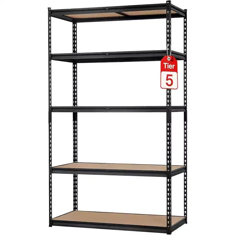 Étagère de Rangement de Garage Robuste à 5 Niveaux, Unité d'Étagères Métalliques Réglables, Capacité de 1134 kg, 122 x 46 x 183 cm, Cadre en Acier Sans Boulons, Panneaux MDF