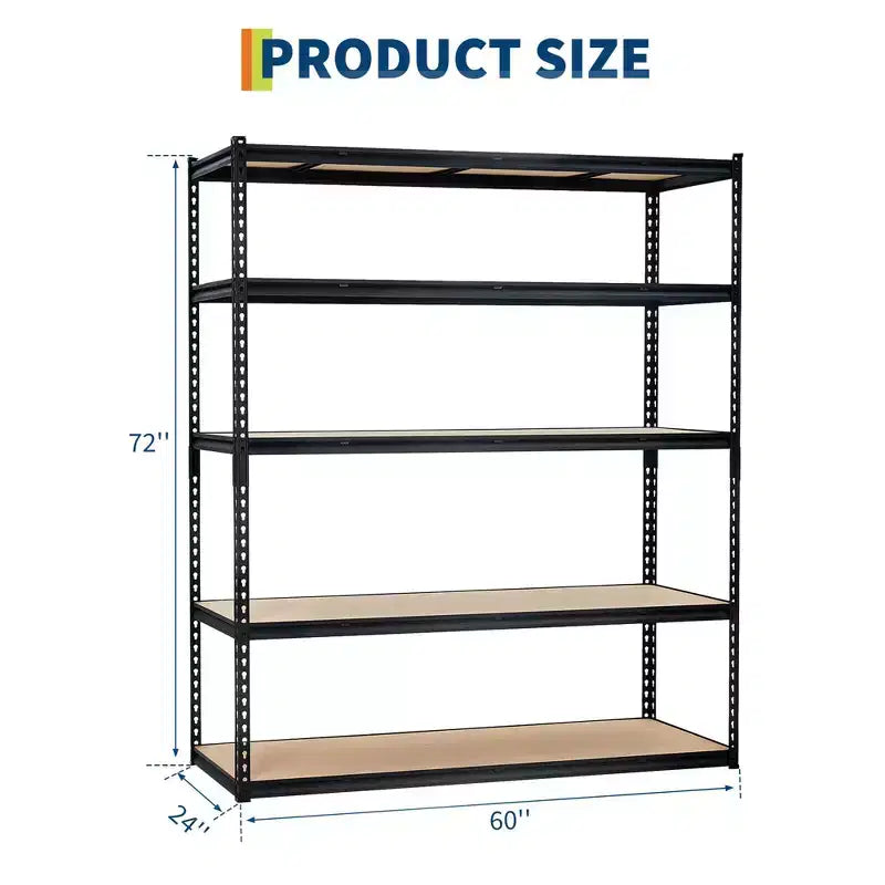 Étagère de Rangement de Garage Robuste à 5 Niveaux, Unité d'Étagères Métalliques Réglables, Capacité de 1134 kg, 122 x 46 x 183 cm, Cadre en Acier Sans Boulons, Panneaux MDF