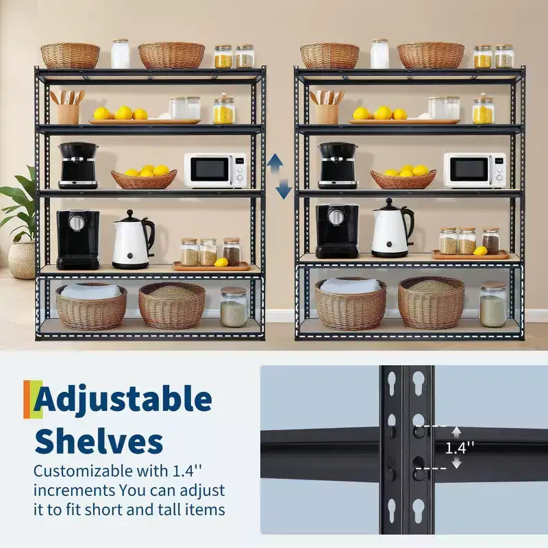 Étagère de Rangement de Garage Robuste à 5 Niveaux, Unité d'Étagères Métalliques Réglables, Capacité de 1134 kg, 122 x 46 x 183 cm, Cadre en Acier Sans Boulons, Panneaux MDF