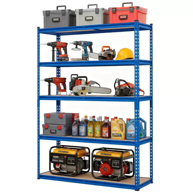 Étagère de Rangement de Garage Robuste à 5 Niveaux, Unité d'Étagères Métalliques Réglables, Capacité de 1134 kg, 122 x 46 x 183 cm, Cadre en Acier Sans Boulons, Panneaux MDF