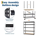 Étagère de Rangement de Garage Robuste à 5 Niveaux, Unité d'Étagères Métalliques Réglables, Capacité de 1134 kg, 122 x 46 x 183 cm, Cadre en Acier Sans Boulons, Panneaux MDF