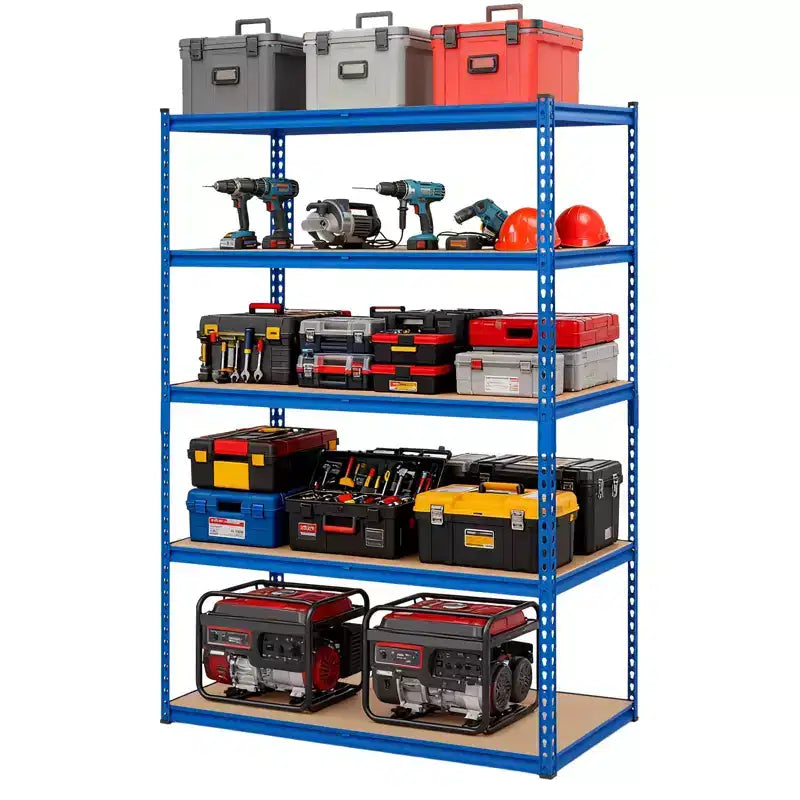 Étagère de Rangement de Garage Robuste à 5 Niveaux, Unité d'Étagères Métalliques Réglables, Capacité de 1134 kg, 122 x 46 x 183 cm, Cadre en Acier Sans Boulons, Panneaux MDF