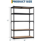 Étagère de Rangement de Garage Robuste à 5 Niveaux, Unité d'Étagères Métalliques Réglables, Capacité de 1134 kg, 122 x 46 x 183 cm, Cadre en Acier Sans Boulons, Panneaux MDF