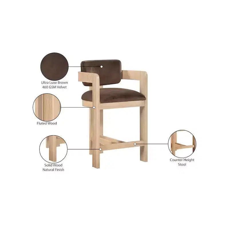 Meridian Furniture Tabouret de bar en velours Sacha