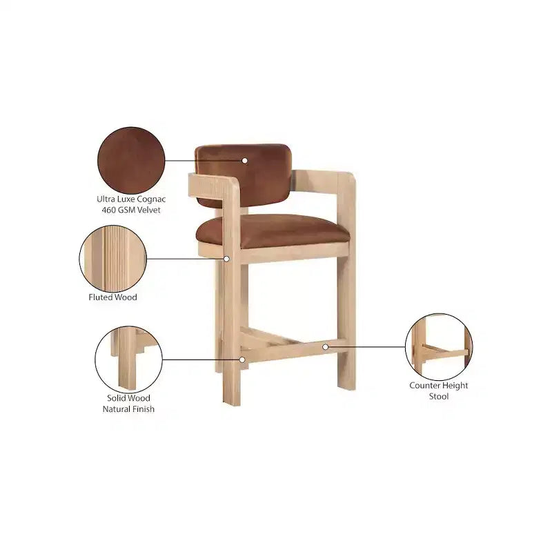Meridian Furniture Tabouret de bar en velours Sacha