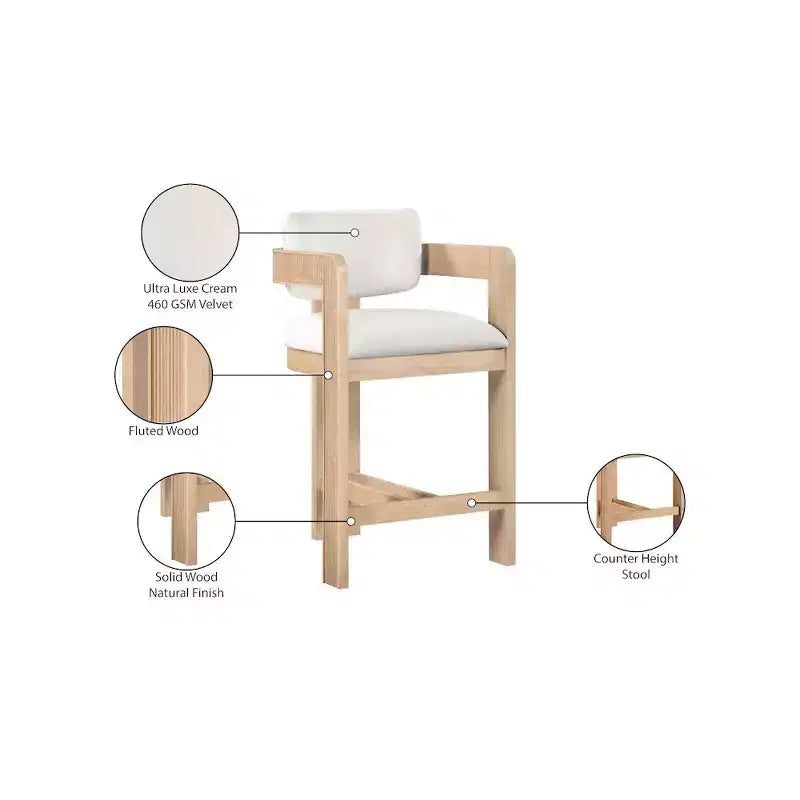 Meridian Furniture Tabouret de bar en velours Sacha