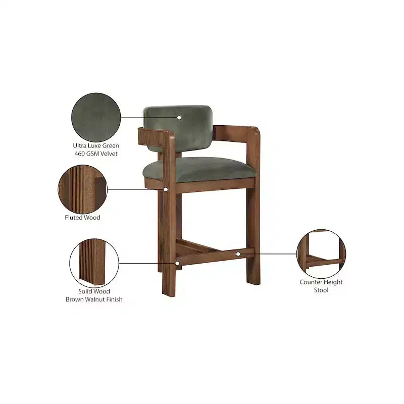 Meridian Furniture Tabouret de bar en velours Sacha