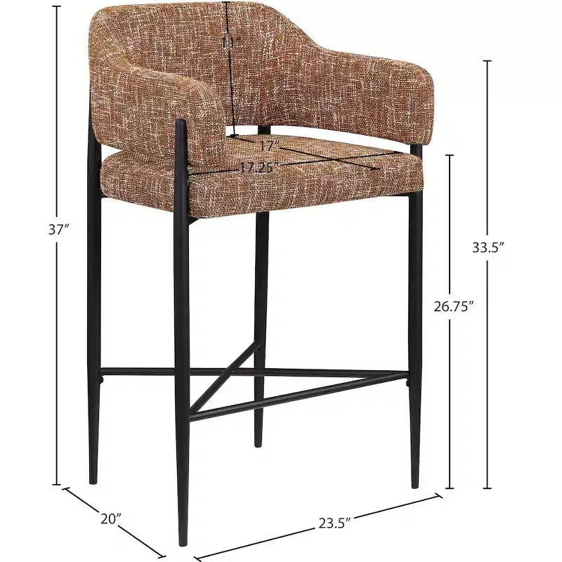 Tabouret de comptoir en tissu rembourré Meridian Furniture Dame, ensemble de 2