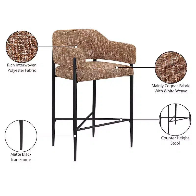 Tabouret de comptoir en tissu rembourré Meridian Furniture Dame, ensemble de 2